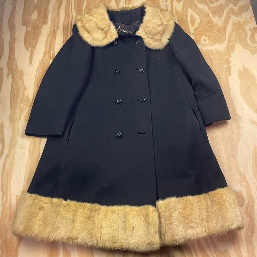 Vintage Evans 50s / 60s Black Wool Coat with Mink Collar – Women’s M/L
